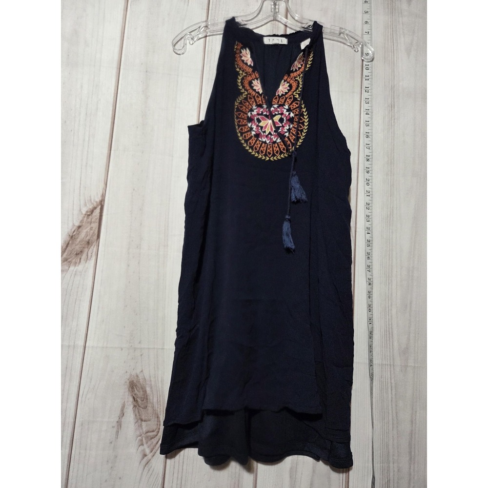 THML Dress Womens XL Blue Embroidered Sleeveless Shift Knee Length‎ Summer Gauze